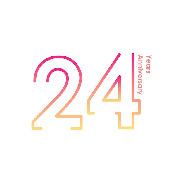 Vector 24 years anniversary logotype with golden colored font numbers made of one connected line