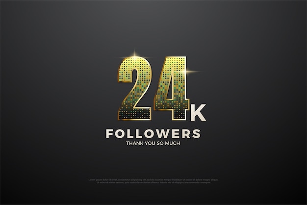 Vettore manifesto di celebrazione di 24000 follower con numeri avvolti in glitter.