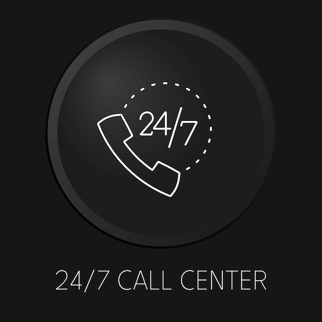 247 call center minimal vector line icon on 3D button isolated on black background Premium Vector