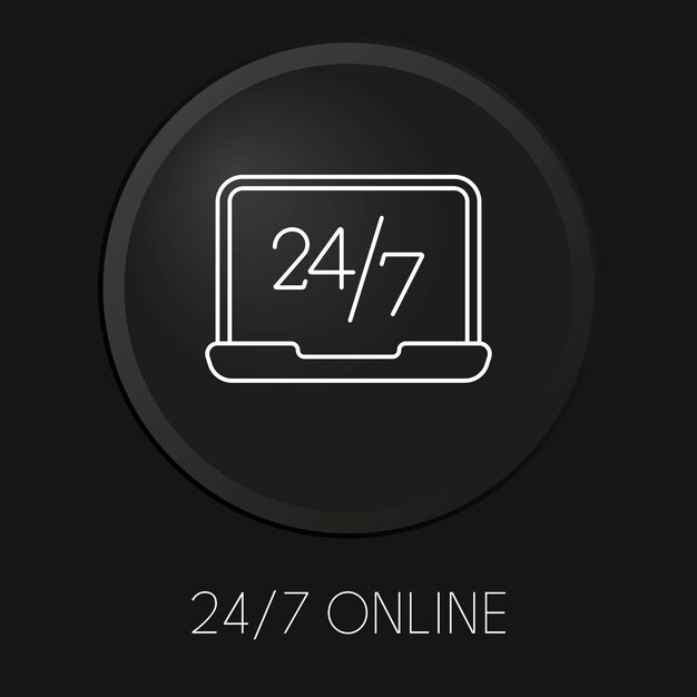 247 online minimal vector line icon on 3D button isolated on black background Premium Vector