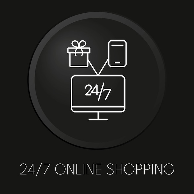 247 online shopping minimal vector line icon on 3d button isolated on black background premium vector