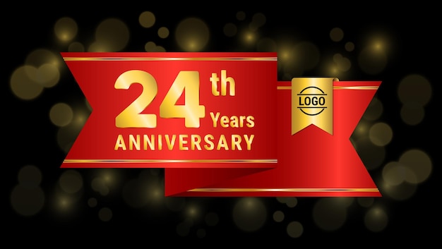24e gouden jubileum sjabloonontwerp met rood lint logo vectorillustratie