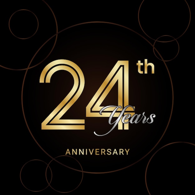 24th Anniversary Celebration with golden text Golden anniversary vector template