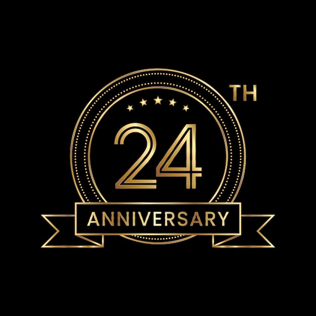 24th Anniversary emblem design with gold color for celebration event Line Art Design Logo Vector