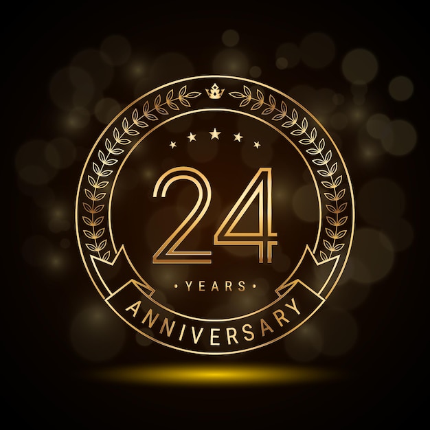 Vector 24th anniversary logo with golden laurel wreath and double line numbers template design for anniversary celebration event double line style vector design