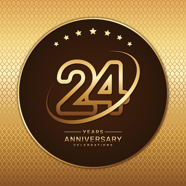 24th anniversary logo with a golden number and ring isolated on a golden pattern background