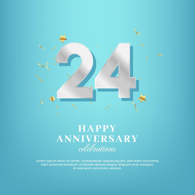 그라데이션 배경에 흰색 숫자와 색종이 조각이 있는 24주년 벡터 템플릿