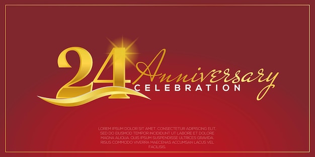 24周年、金と赤の記念日のお祝い用のベクター画像デザイン。