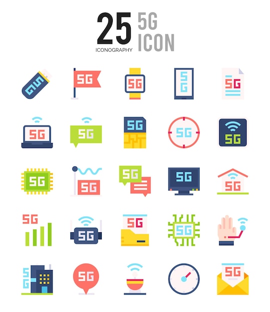 25 5G Flat icon pack vector illustration