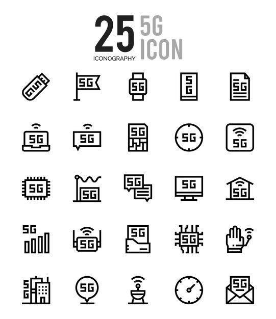 25 5G Lineal Color icon pack vector illustration