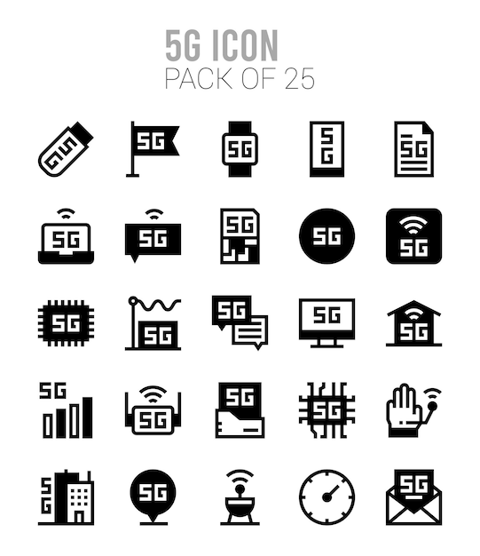 25 5G Lineal Fill icons Pack vector illustration