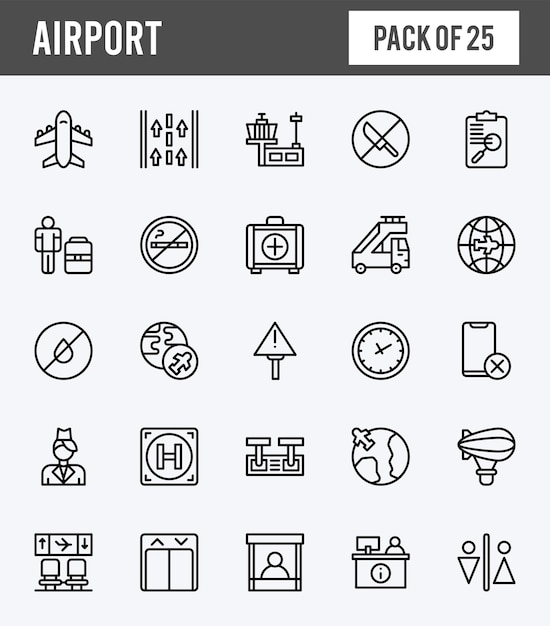 25 Airport Lineal Expanded icons pack vector illustration