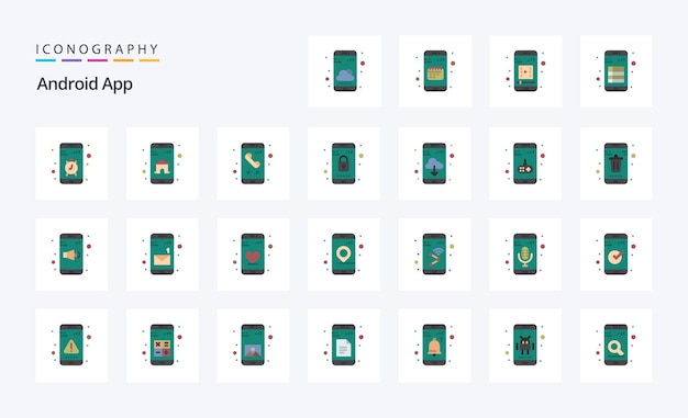 25 Android App Egale kleur icon pack Vector iconen illustratie