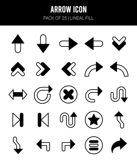 25 Arrow Lineal Fill icons Pack vector illustration