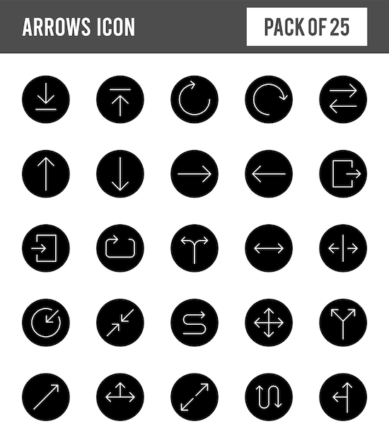 25 Arrows Glyph icon pack vector illustration
