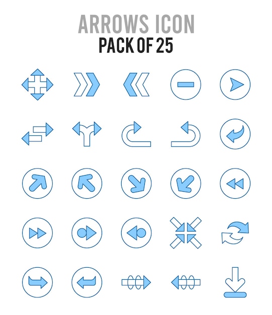 Vector 25 arrows two color icons pack vector illustration