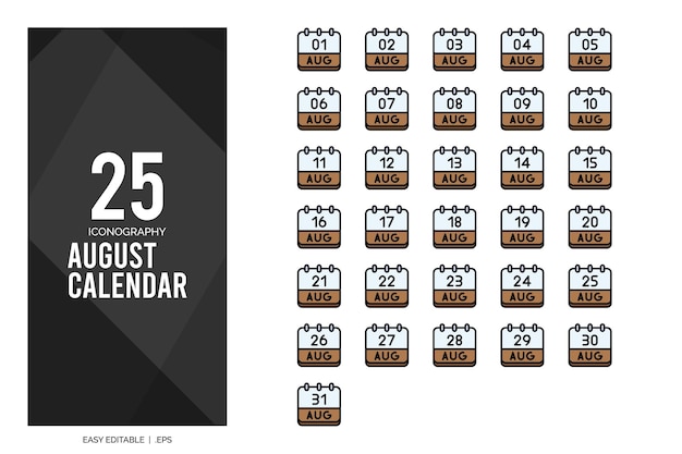 25 augustus Kalender Lineal Color icon pack vector illustratie