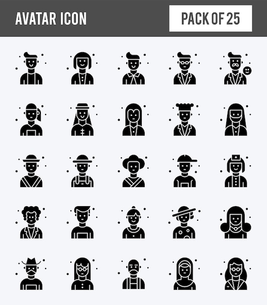 25 Avatar Glyph icon pack vector illustratie