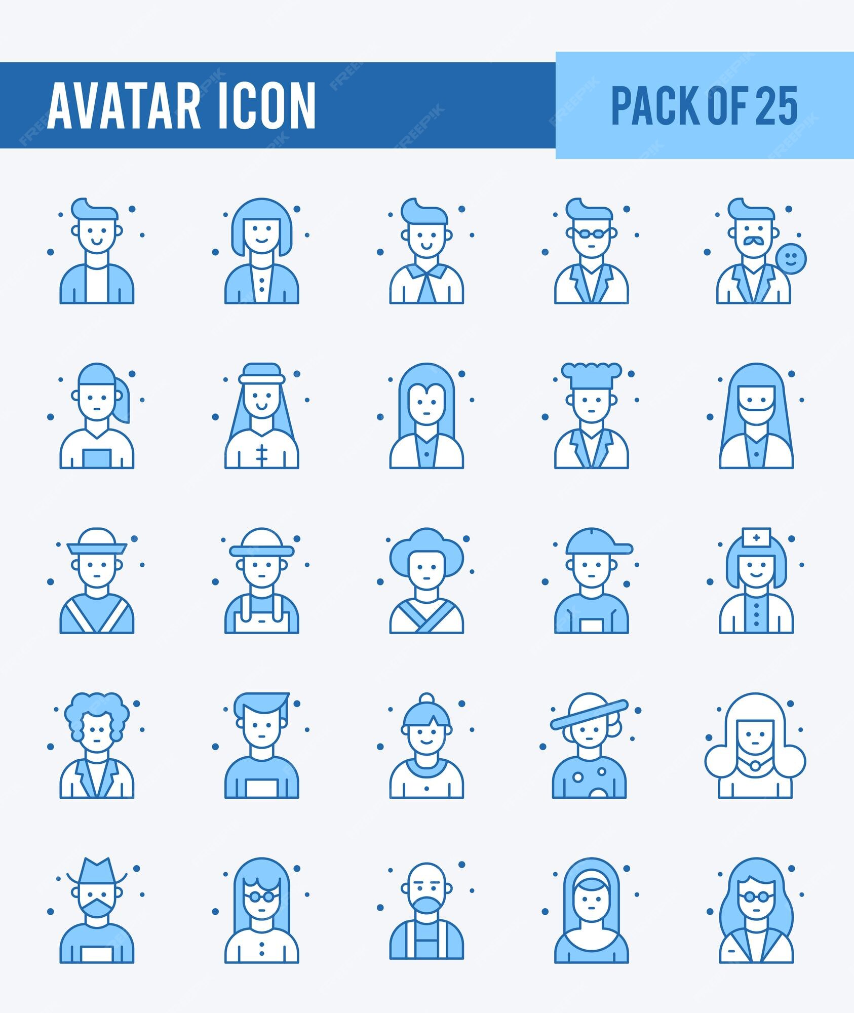 Premium Vector | 25 avatar lineal color icon pack vector illustration