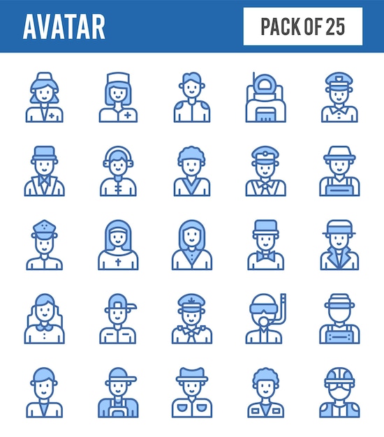 25 Avatar Two Color icons pack vector illustration