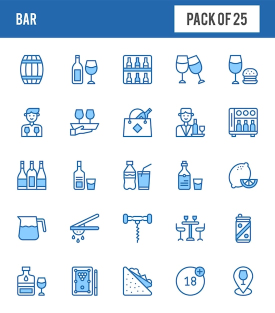 25 Bar twee kleuren iconen pakken vectorillustratie