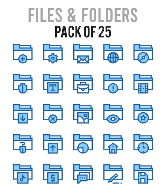 25 bestanden en mappen Twee kleuren iconen Pack vectorillustratie
