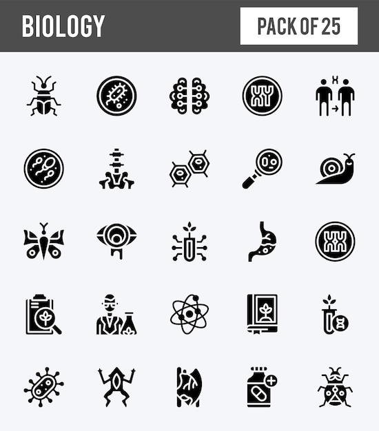 25 Biologie Glyph iconen pakken vectorillustratie