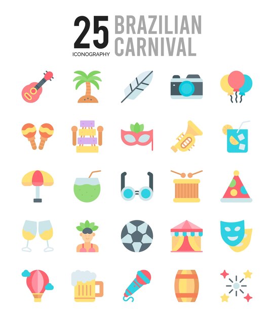 Vector 25 brazilian carnival flat icon pack vector illustration