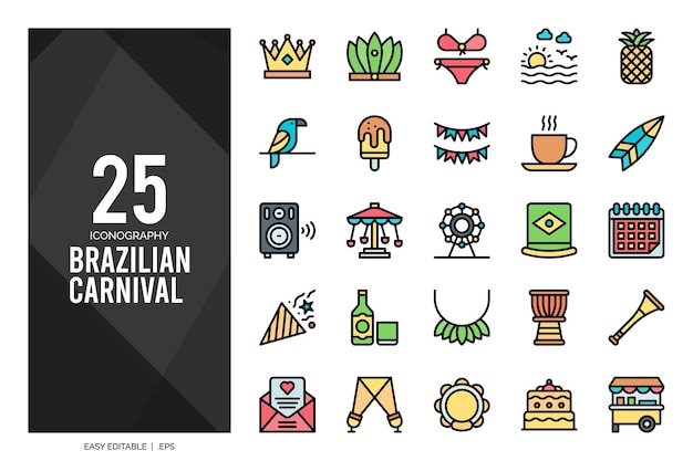 25 Brazilian Carnival Lineal Color icon pack vector illustration