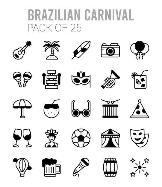 25 Brazilian Carnival Lineal Fill icons Pack vector illustration