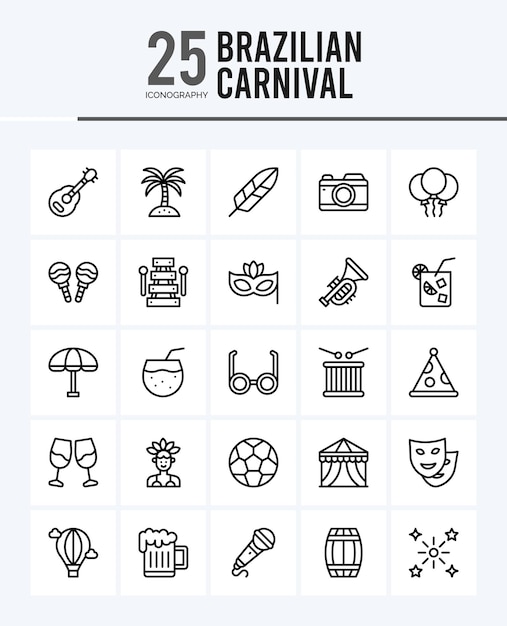 25 Brazilian Carnival Lineal Fill icons Pack vector illustration
