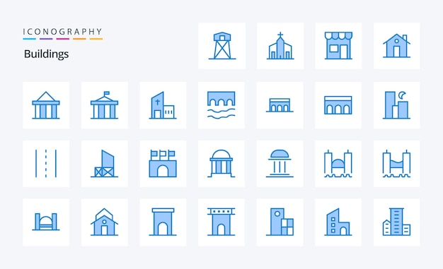 25 buildings blue icon pack