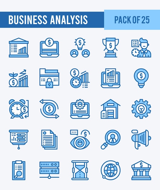 25 business analysis two color icons pack vector illustration