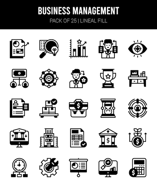 Vector 25 business management lineal fill icons pack vector illustration