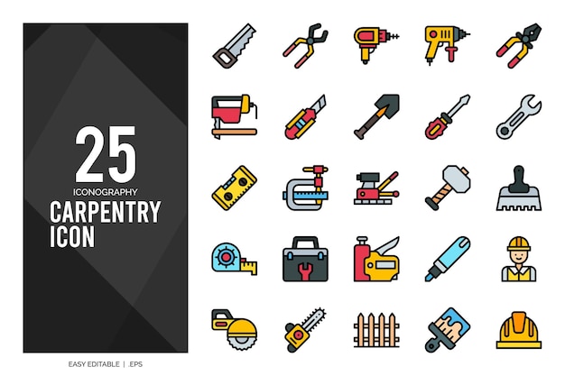 25 Carpentry Lineal Color icon pack vector illustration