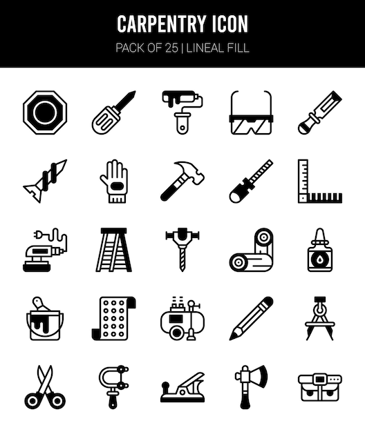 25 Carpentry Lineal Fill icons Pack vector illustration