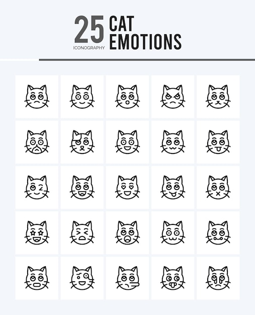 25 Cat Emotions Outline iconen Pack vector illustratie