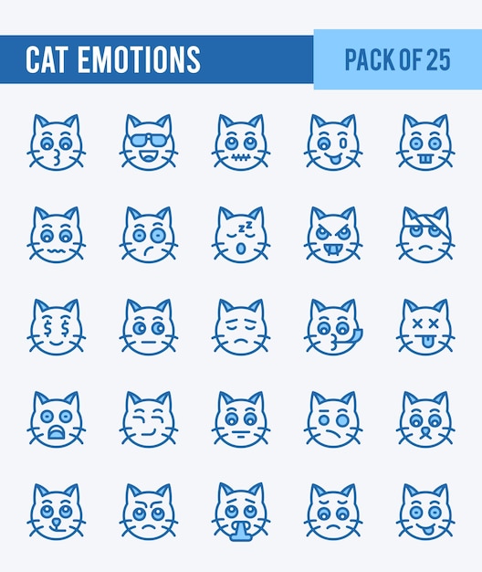 25 Cat Emotions Two Color icons Pack vector illustration