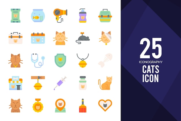 25 Cats Flat icon pack vector illustration