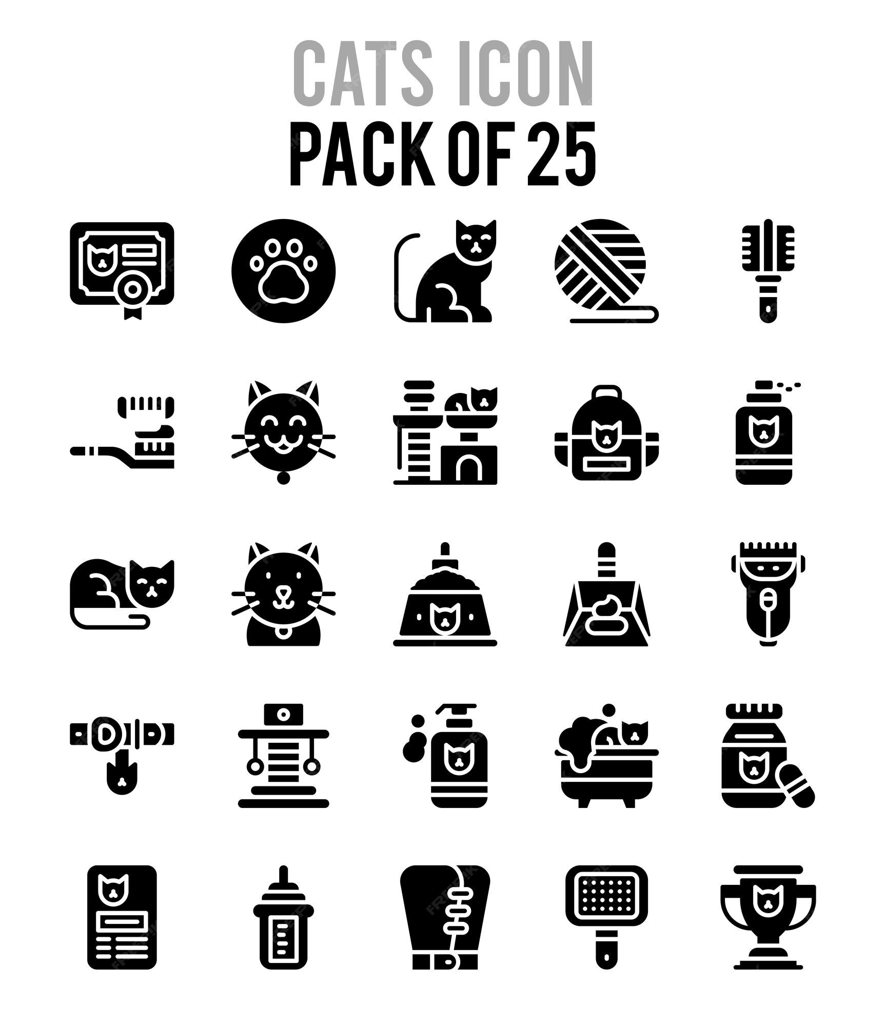 25 Cats Glyph Icon Pack. Vector Illustration Stock Vector - Illustration of  logo, graphic: 271579391