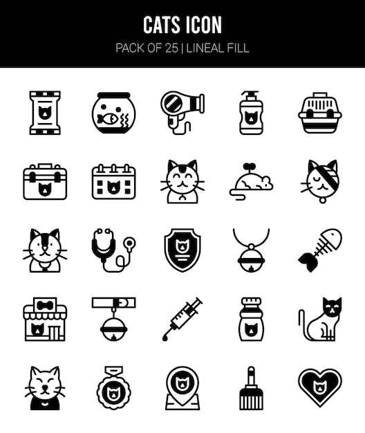 25 Cats Lineal Fill iconen Pack vector illustratie