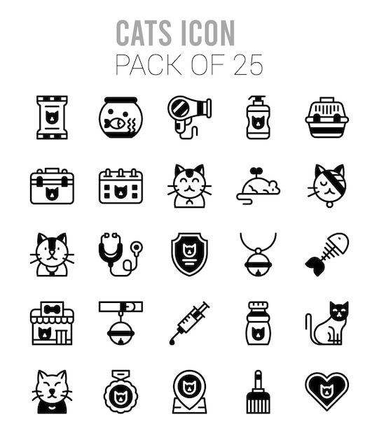 25 Cats Lineal Fill icons Pack vector illustration