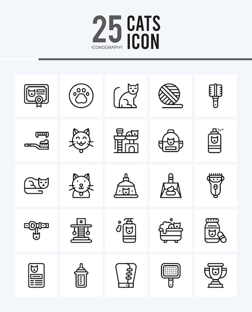 25 Cats Outline icons Pack vector illustration
