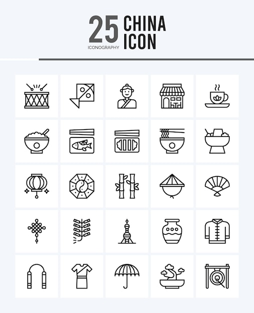 25 China overzicht pictogrammen Pack vector illustratie
