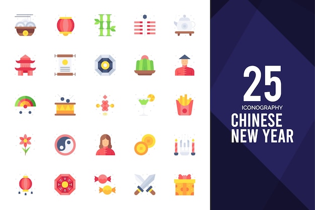 25 Chinees Nieuwjaar Flat icon pack vector illustratie