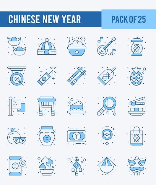 Vector 25 chinese new year two color icons pack vector illustration