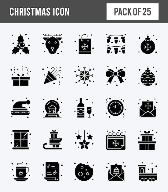 25 Christmas Glyph icon pack vector illustration