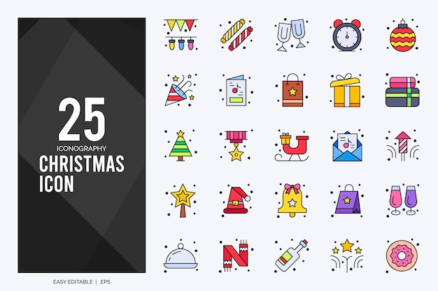 25 Christmas Lineal Color icon pack vector illustration