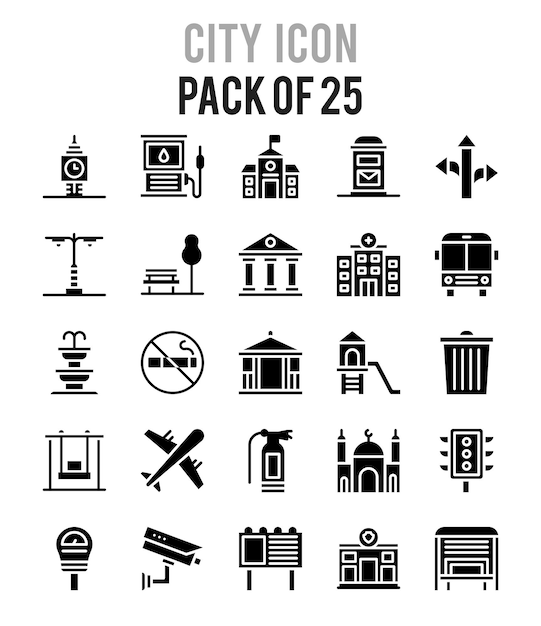 Vector 25 city glyph icon pack vector illustration