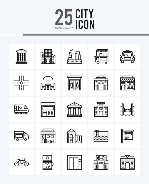 25 City Lineal Fill iconen Pack vector illustratie